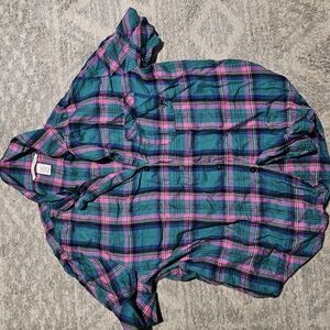 Victoria's Secret Cozy Flannel Pajama Set Blue and Pink